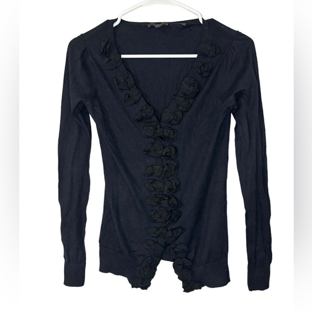 Ted Baker Black Ruffle Button Down Blouse - image 1